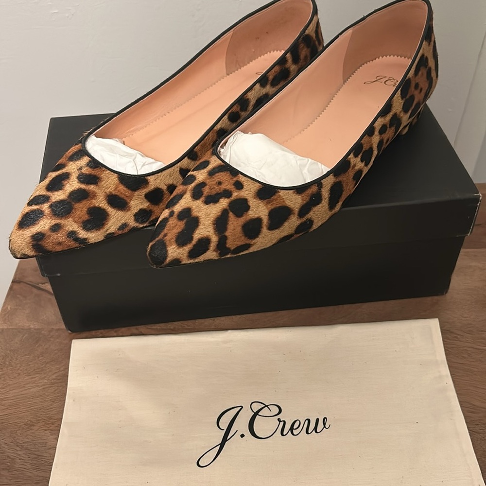 JCrew Pointed-toe flats in leopard calf hair